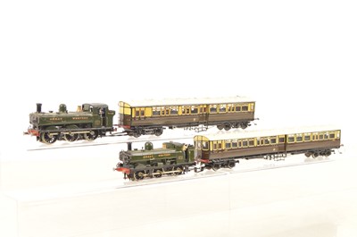 Lot 542 - Pair of 00 Gauge kitbuilt GWR green 0-6-0 Pannier Tanks and brown and cream Auto Coaches, (4)