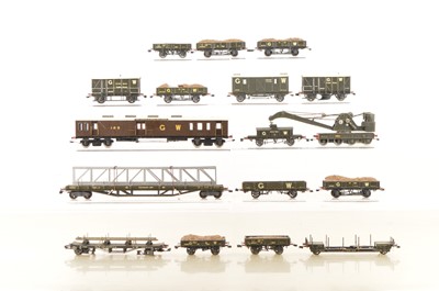 Lot 552 - Kit and scrachbuilt and modified GW gloss grey mostly Permanaent Way Rolling stock including Crane and Match Truck (17)