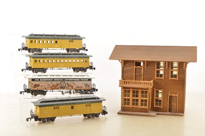 Lot 849 - A group of hand-made Prototype Rivarossi 0 Gauge Old-time American Coaches and Station (5)