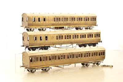 Lot 998 - Unknown make 0 Gauge Finescale part Kitbuilt trio of Suburban Passenger coaches (3)