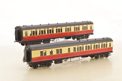 Lot 1012 - Unknown make 0 Gauge Finescale Kitbuilt pair of Ex GWR Toplight  BR Western Region Crimson & Cream Passenger coaches (2)