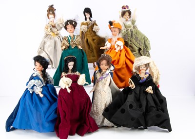 Lot 63 - Nineteen Hong Kong plastic fashion dolls dressed as Queens and Queen Consorts of the past four centuries