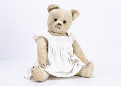 Lot 96 - A 1920-30s short white mohair teddy bear, possibly French