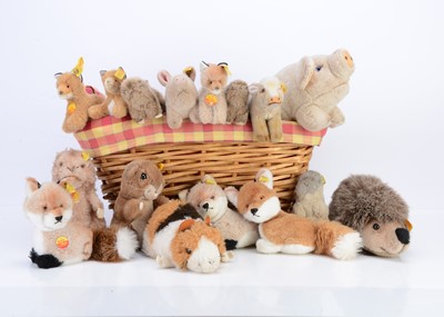 Lot 203 - Sixteen vintage Steiff yellow tag soft toy animals