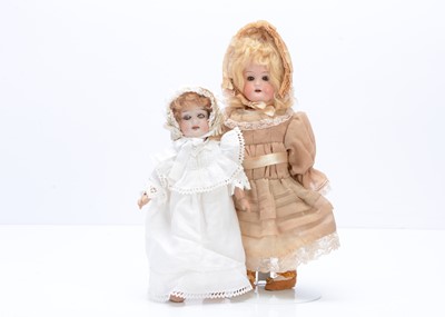 Lot 293 - Two small German bisque headed dolls