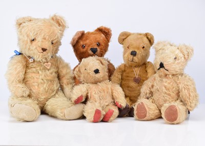 Lot 322 - Five post-war teddy bears