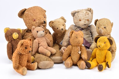 Lot 323 - Eight post-war cotton plush teddy bears