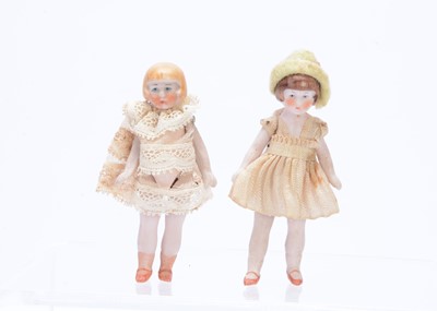 Lot 363 - Two Hertwig all-bisque dolls' house dolls with bobbed hair