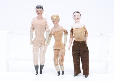 Lot 374 - Three German bisque shoulder head dolls' house dolls