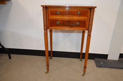 Lot 59 - A 20th Century burr walnut work table in the American Federal style