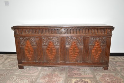 Lot 87 - A large 18th century and later oak and inlaid cassone or coffer