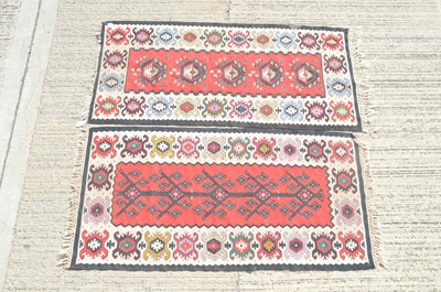 Lot 147 - Two similar Middle Eastern kilim woolen rugs