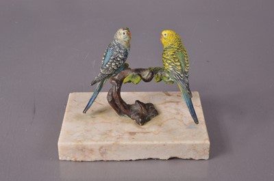 Lot 218 - Austrian cold painted bronze figure of two Parrots