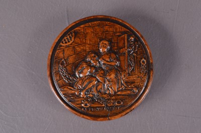 Lot 264 - A 19th century burr walnut erotic snuff box