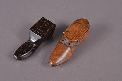 Lot 273 - Two treen snuff boxes in the form of boots