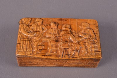 Lot 289 - A 19th Century pressed wood snuff box with a tavern scene