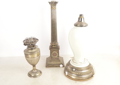 Lot 302 - 19th Century and Later Silver Plated and Milk Glass Lamp Bases