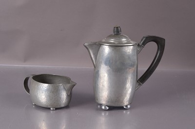 Lot 305 - A Liberty & Co Art Nouveau 'Tudric' pewter coffee pot and cream jug