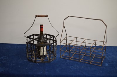 Lot 310 - Two vintage steel French château or country house cellar winebottle carriers