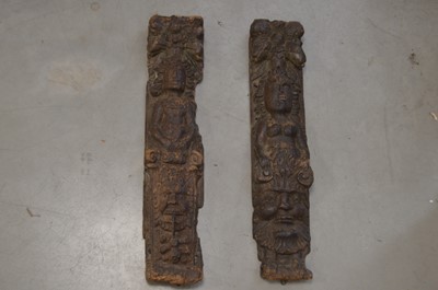 Lot 322 - A pair of late 16th to early 17th Century English carved oak Adam and Eve pilasters