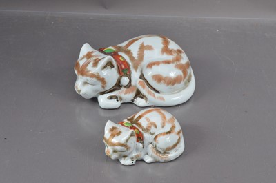 Lot 336 - A Japanese Kutani porcelain sleeping cat and kitten