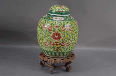 Lot 343 - A Chinese famille jaune ginger jar and cover