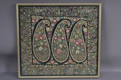 Lot 357 - An embroidered silk thread Paisley pattern panel