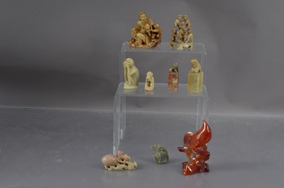 Lot 365 - Eight various antique Chinese hardstone carvings