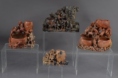 Lot 366 - Four antique Chinese carved soapstone ink pots or brush washes