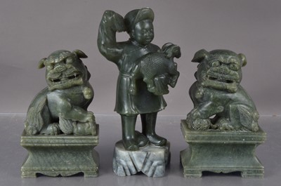 Lot 372 - A pair of Chinese carved soapstone Foo Dog sculptures