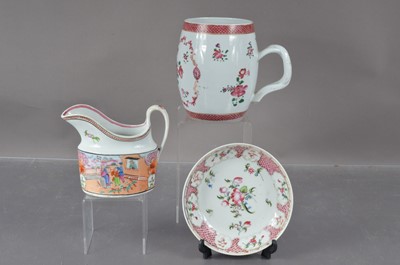 Lot 373 - Three Chinese export porcelain items including a large famille-rose tankard