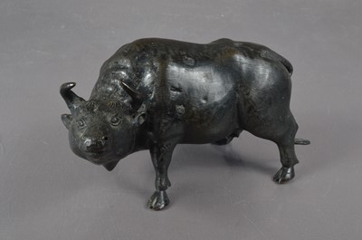 Lot 375 - A Japanese Meiji-Era (1868-1912) bronze okimono sculpture of an ox or bullock