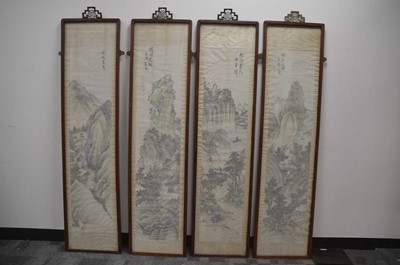 Lot 384 - A set of four Chinese hardwood framed wall panels