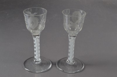 Lot 389 - A pair of Jacobite Interest 18th Century Georgian cordial glasses