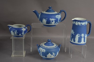 Lot 392 - A Wedgwood blue japserware tea set