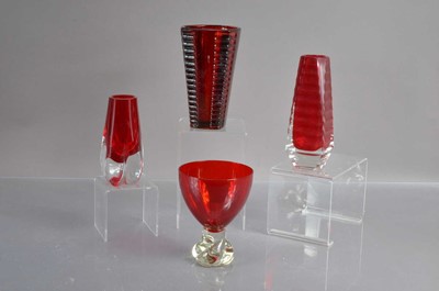 Lot 403 - A group of four mid-century modern ruby red art glass items