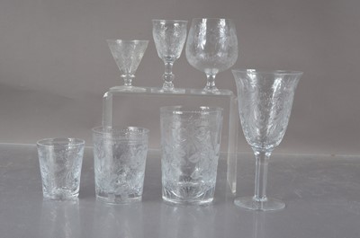 Lot 410 - A suite of seven Jack Lloyd engraved 'Tudor Crystal' glasses