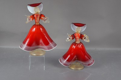 Lot 414 - A pair of circa 1960s Venetian Murano Glass 'Dancing Lady' figures