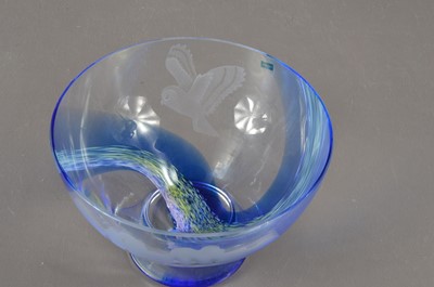 Lot 422 - A Caithness art glass bowl etched with an owl and nocturnal landscape