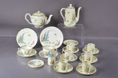 Lot 438 - An Art Deco era Crown Staffordshire "Hollyhocks" tea and coffee set