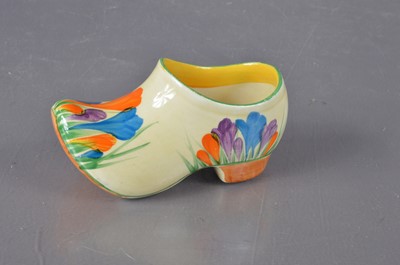 Lot 440 - A Clarice Cliff Newport Pottery original 'Bizarre' clog or sabot in 'Autumn Crocus' pattern