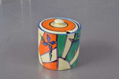 Lot 443 - A Clarice Cliff 'Fantasque' for Wilkinson Ltd pottery jam or preserve pot with lid