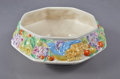 Lot 446 - A Clarice Cliff Newport Pottery octagonal fruit bowl with blue bird and fruit design