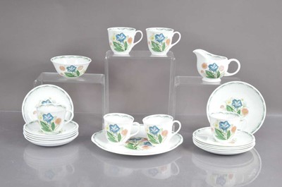 Lot 475 - A Susie Cooper bone china teaset in "Blue Gentian" pattern