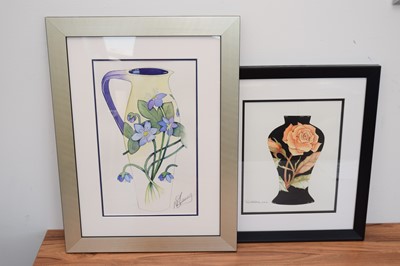 Lot 495 - Two modern Moorcroft Pottery related watercolour paintings