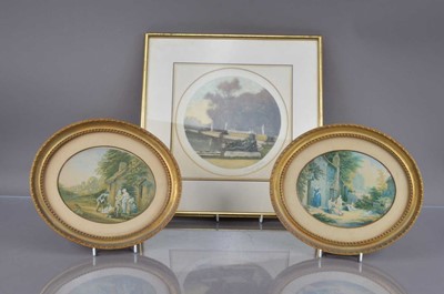 Lot 554 - A pair of framed oval 'Le Blond' prints and a French aquatint