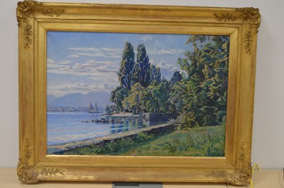 Lot 564 - Harry Collins (XXth Century) "A Lake Scene ("Lake Lausanne (?)")