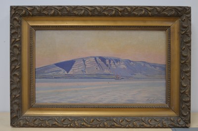 Lot 566 - Harry Collins (XXth Century) "A Coastal Scene at Dusk" ("Lake Lausanne (?)")