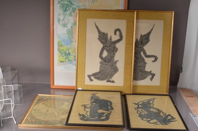 Lot 572 - Various decorative works including a pair of Thai or Cambodian temple rubbings