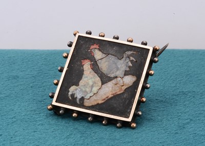 Lot 3 - A late 19th century continental Pietra dura inlaid hardstone brooch